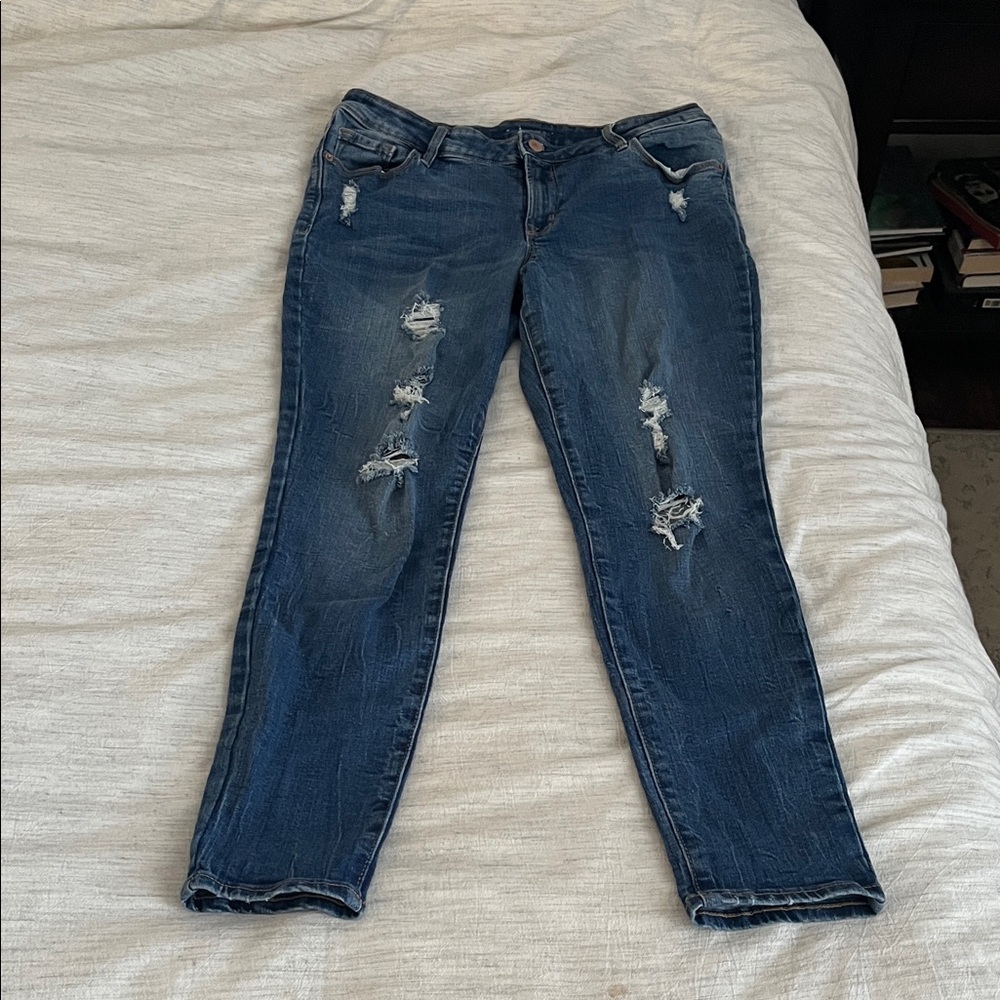 Old Navy Women's Rockstar Distressed Dark Blue Skinny Jeans